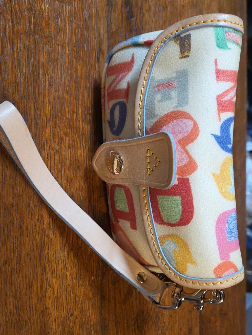 Dooney & Bourke Multicolor Logo Wristlet with Tan Trim